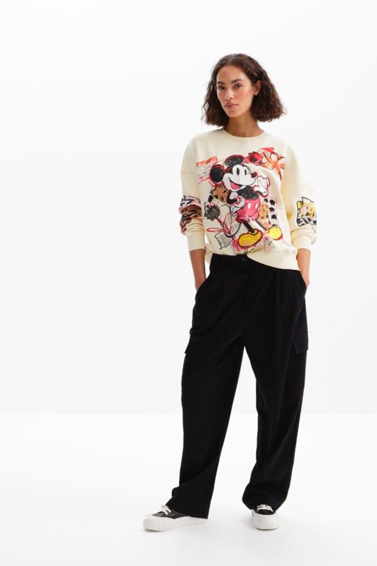 Desigual Oversized Mickey Mouse Dukserice Bež | zz4waGIb