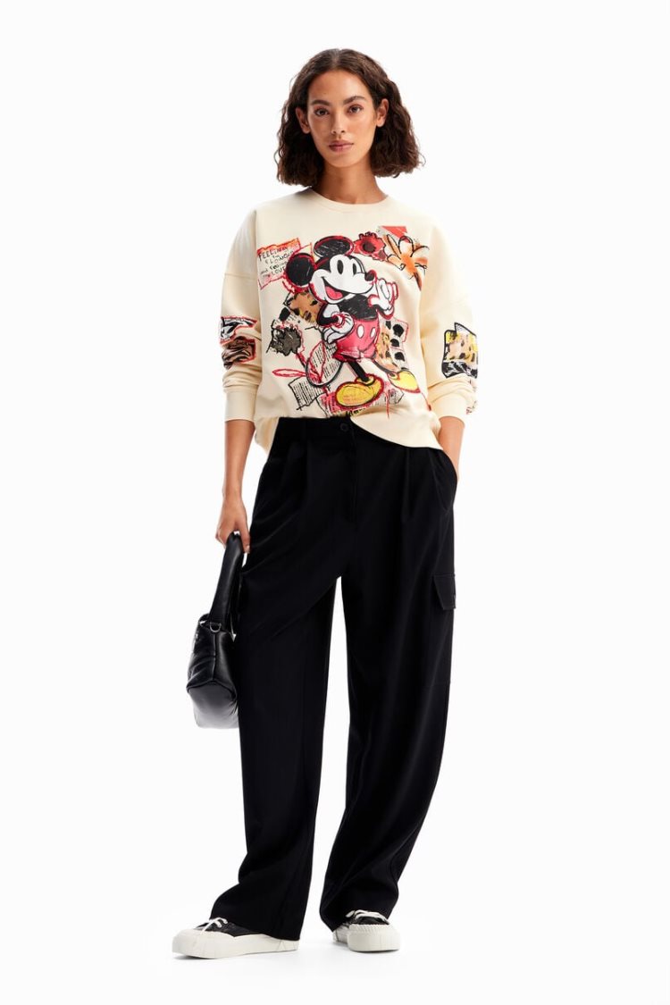 Desigual Oversized Mickey Mouse Dukserice Bež | zz4waGIb