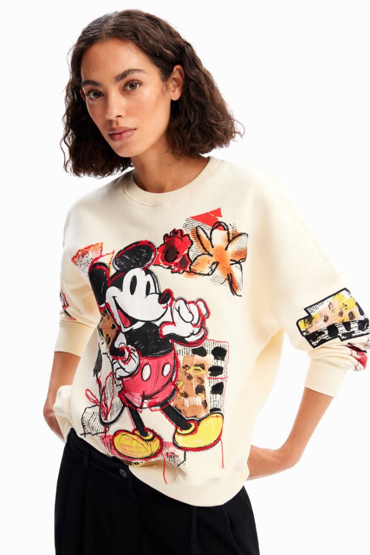 Desigual Oversized Mickey Mouse Dukserice Bež | zz4waGIb