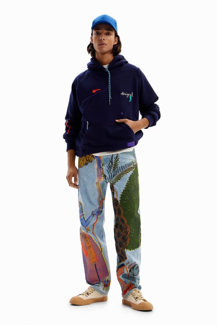 Desigual Paint Embroidery Hoodie Dukserice Plave | NBkMCibq