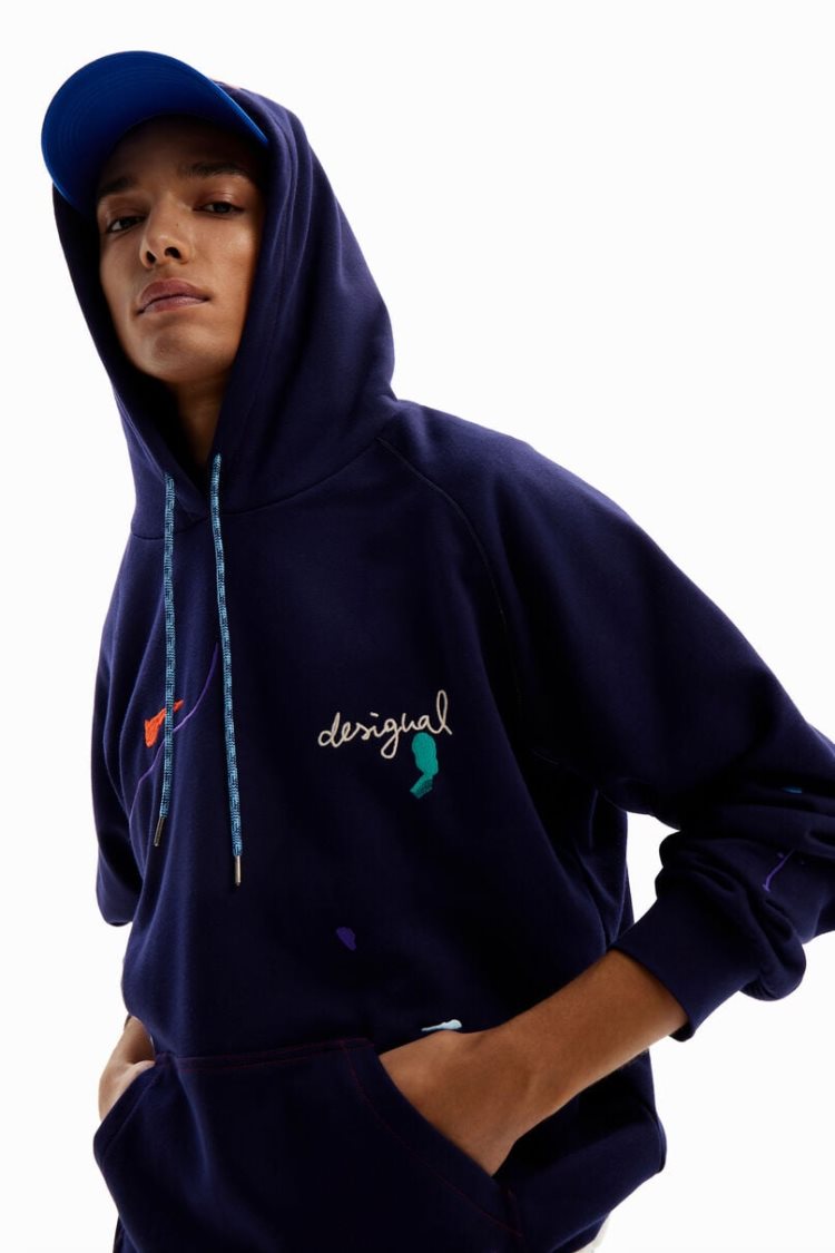 Desigual Paint Embroidery Hoodie Dukserice Plave | NBkMCibq