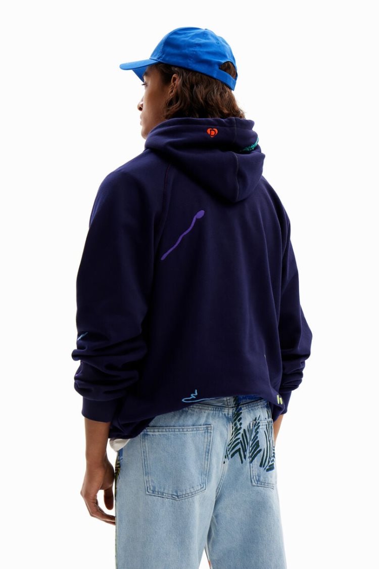 Desigual Paint Embroidery Hoodie Dukserice Plave | NBkMCibq