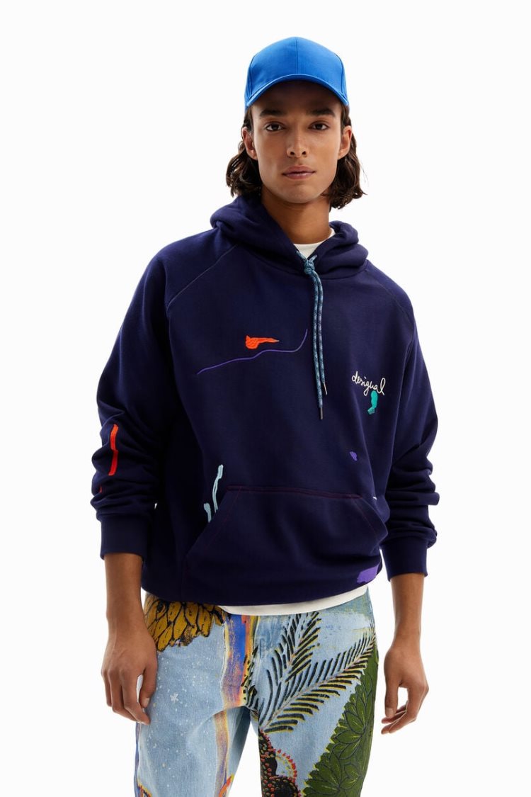 Desigual Paint Embroidery Hoodie Dukserice Plave | NBkMCibq