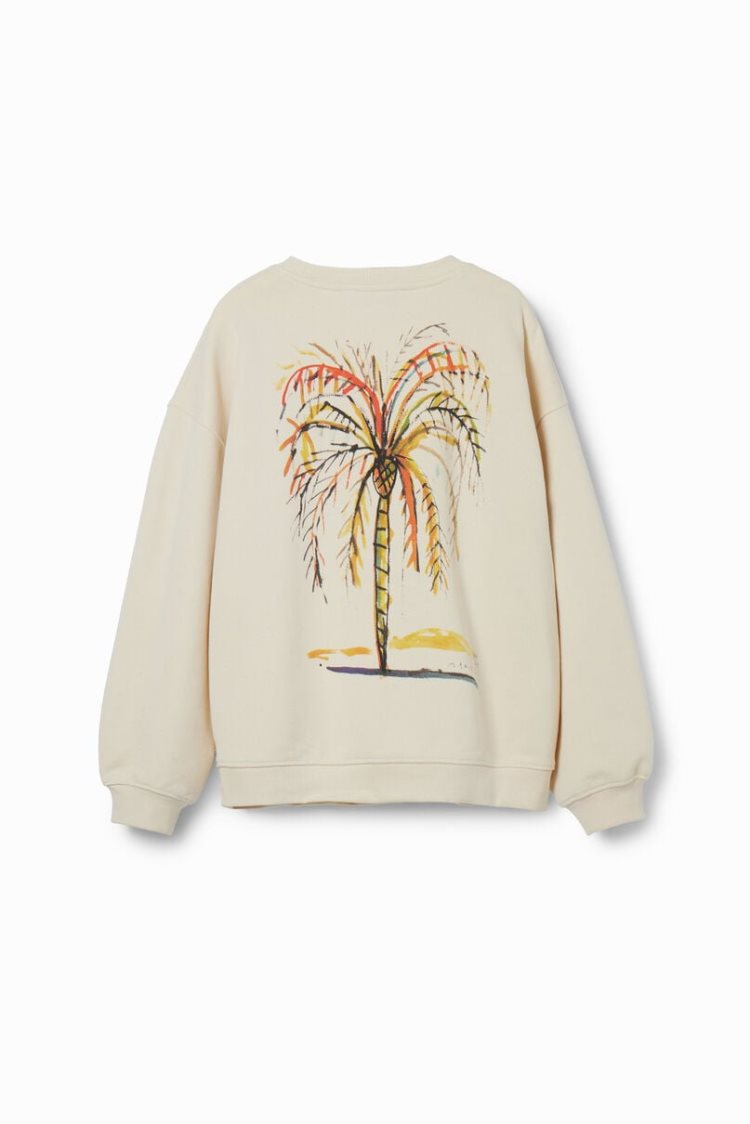 Desigual Palm Tree Illustration Dukserice Bež | 0gqZkYNr