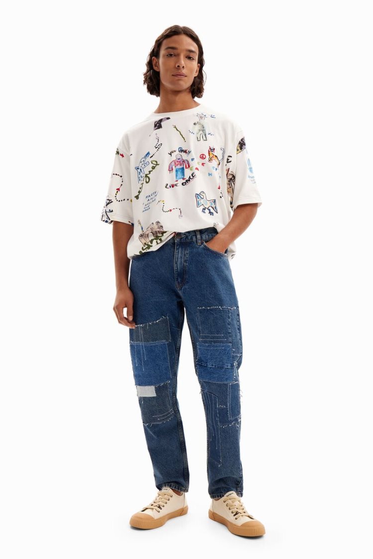 Desigual Patchwork Carrot Jeans Hlače Plave | rkllnhHu