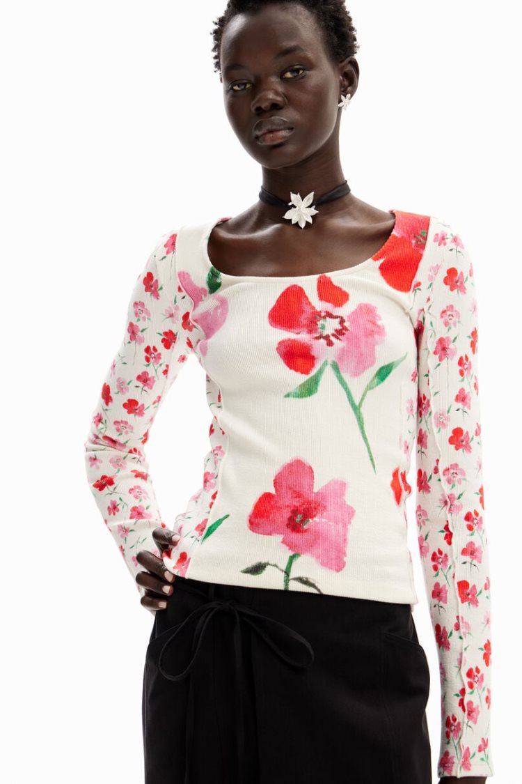 Desigual Patchwork Floral Majice Bijele | 4NzhPKcG