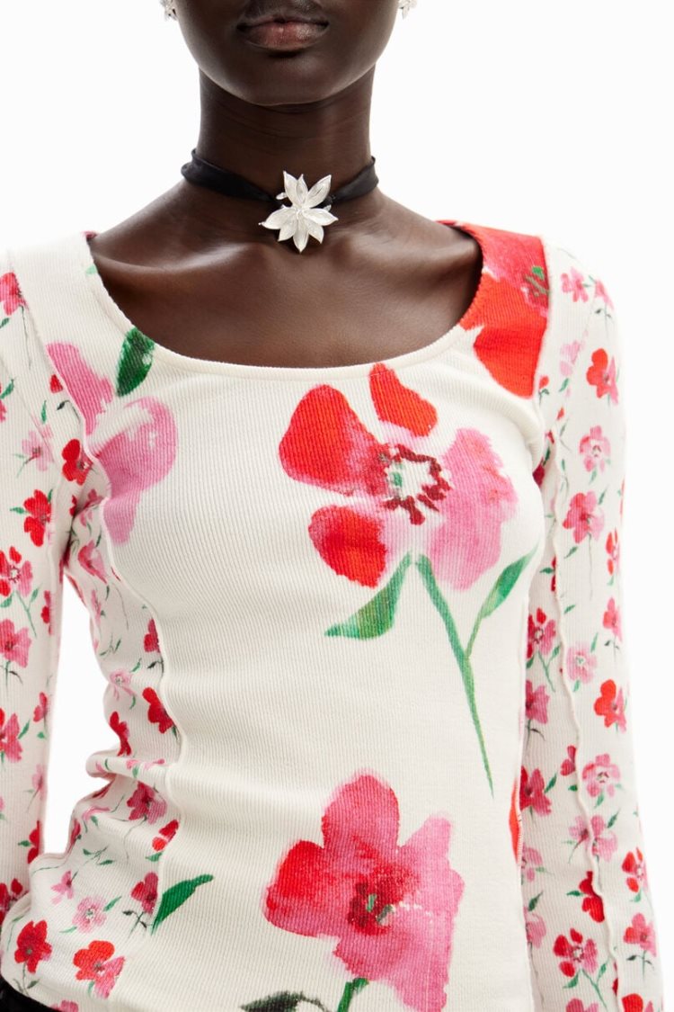 Desigual Patchwork Floral Majice Bijele | 4NzhPKcG