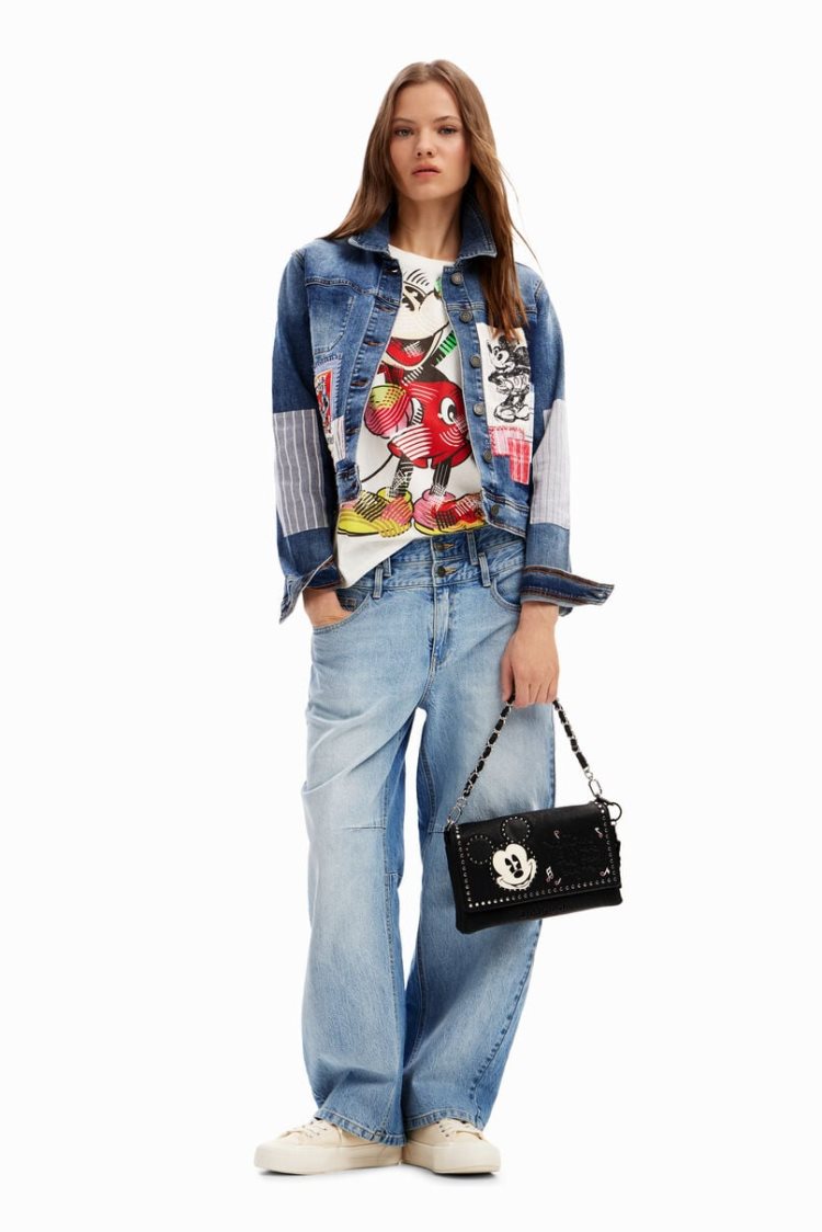 Desigual Patchwork Mickey Mouse Denim Jakne Plave | Jn8HhVTm