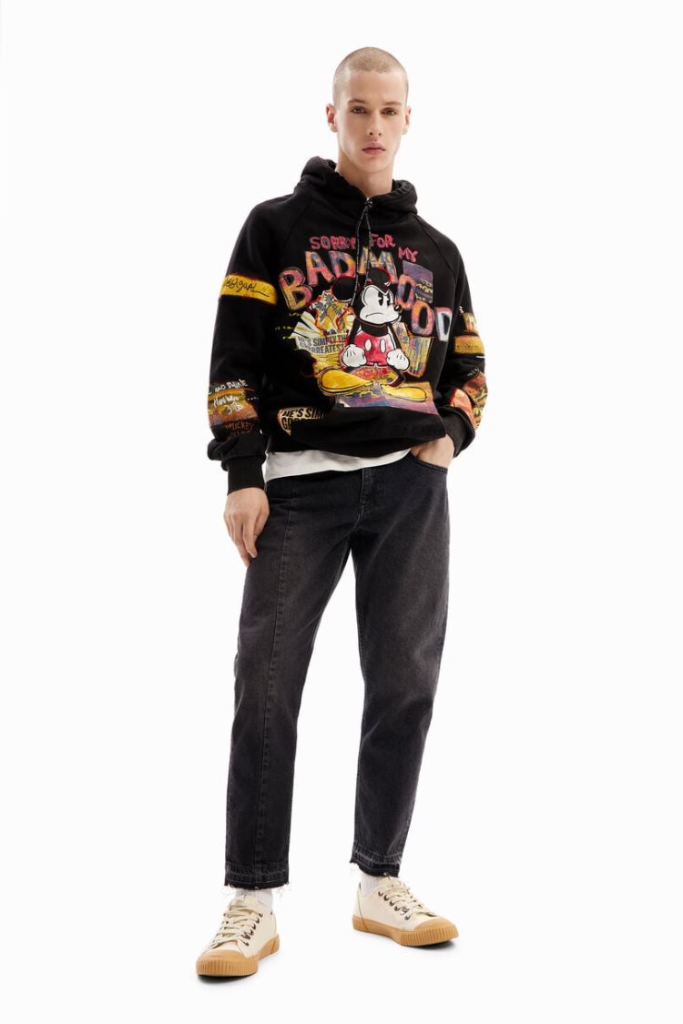 Desigual Patchwork Mickey Mouse Dukserice Crne | fE5dleEf