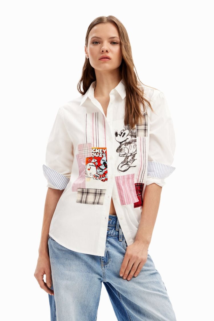 Desigual Patchwork Mickey Mouse Košulje Bijele | KgspMjQb