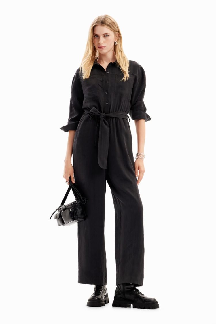 Desigual Plain Boilersuit Hlače Crne | 29bcfKPu