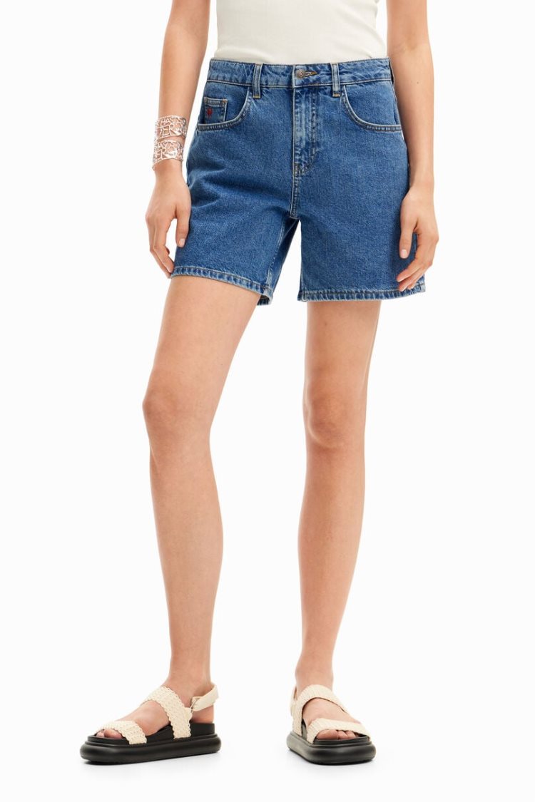 Desigual Plain Denim Kratke Hlače Plave | SqY0aa0F