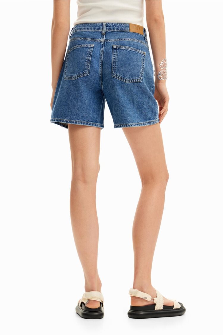 Desigual Plain Denim Kratke Hlače Plave | SqY0aa0F