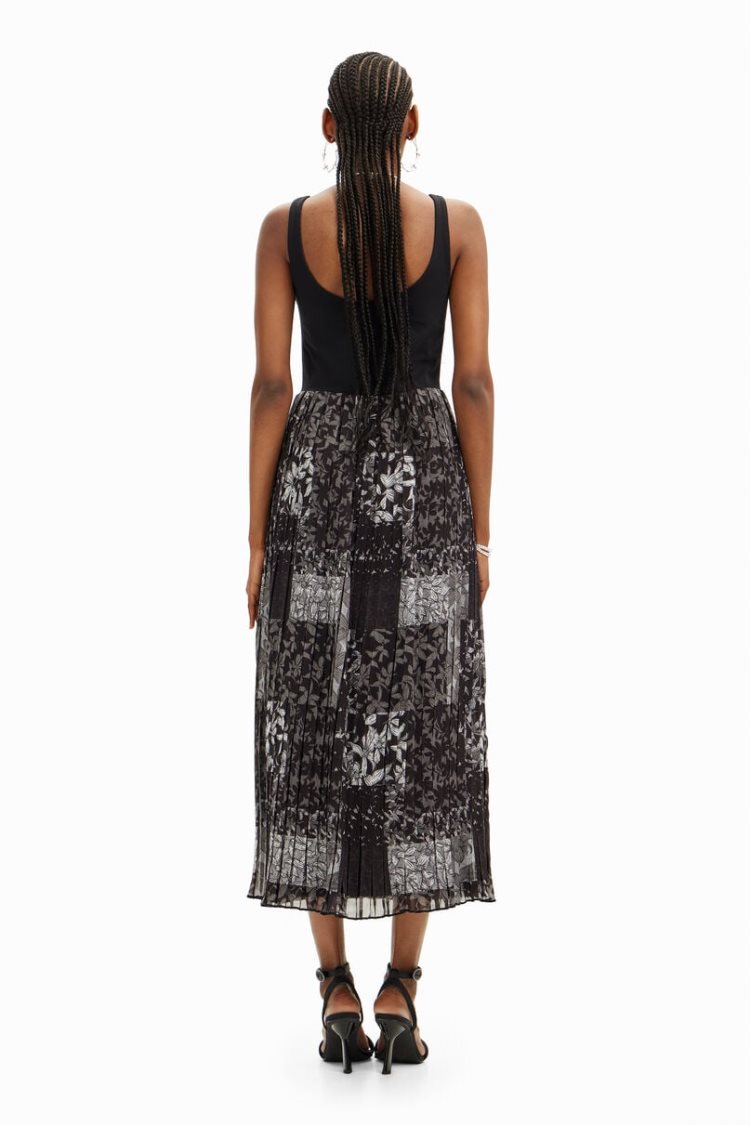 Desigual Pleated Combination Midi Haljina Crne | nHalZHaU