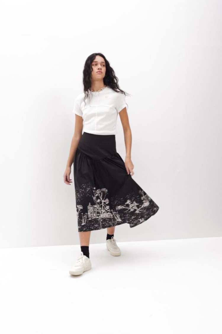 Desigual Poplin Landscape Skirts Crne | yE1cRrIO