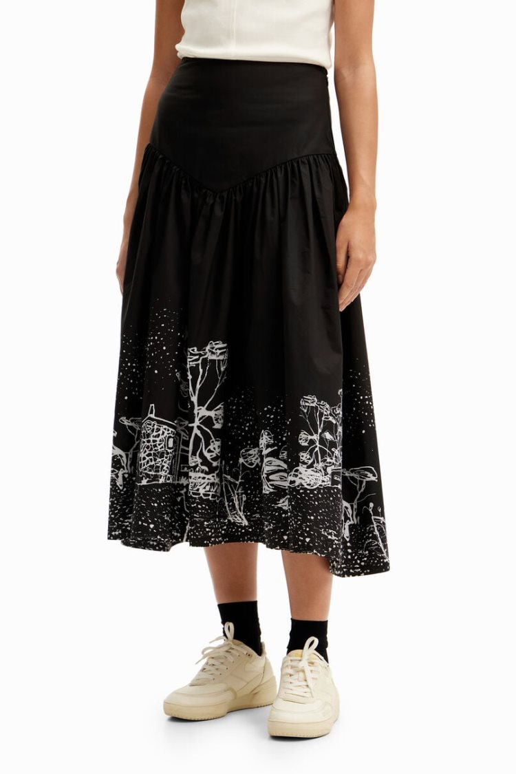 Desigual Poplin Landscape Skirts Crne | yE1cRrIO