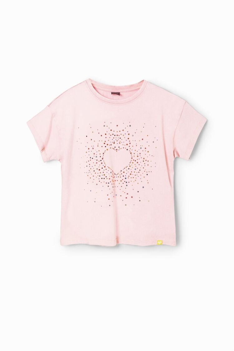 Desigual Rhinestone Heart Majice Roze | pKYyVlCX