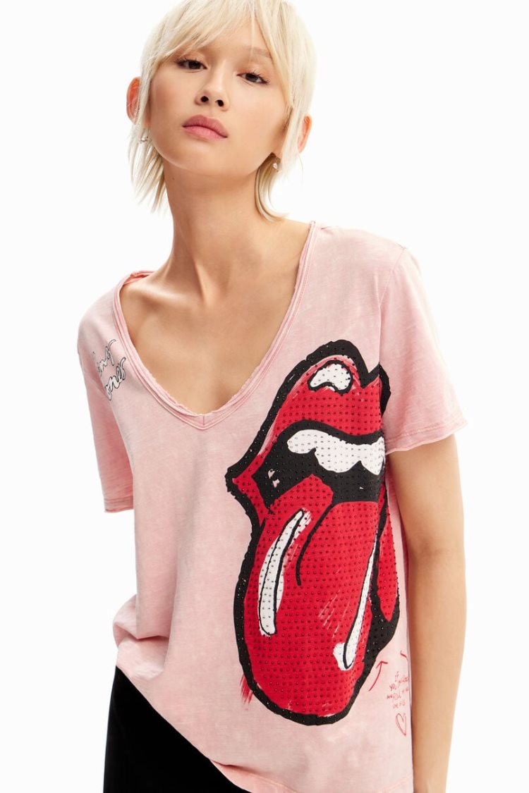 Desigual Rhinestone The Rolling Stones Majice Roze | Z32TPYBZ