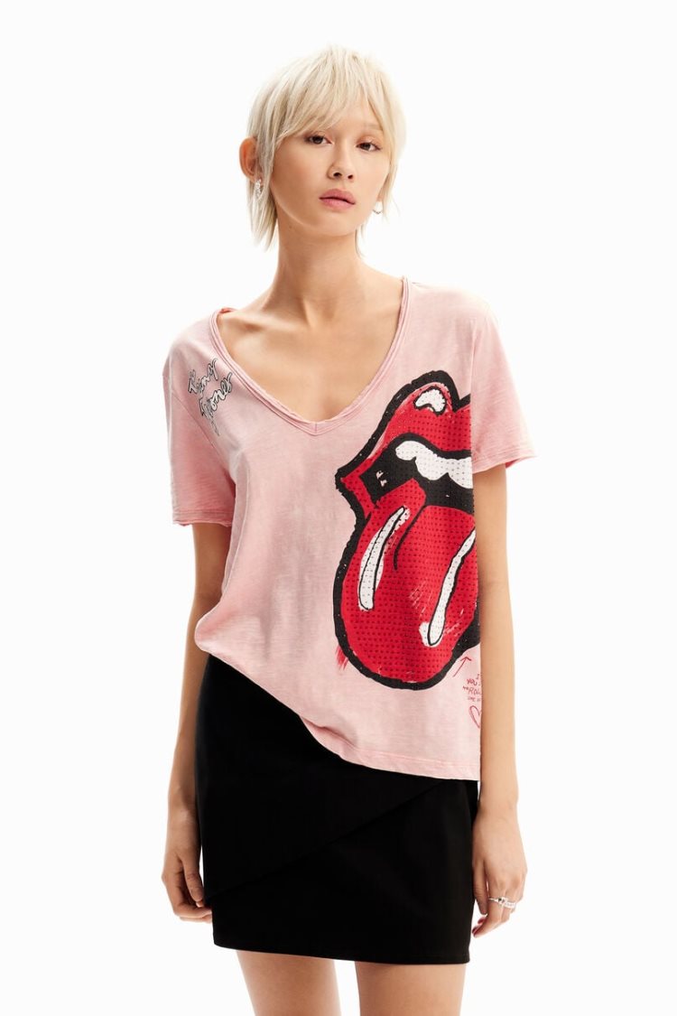 Desigual Rhinestone The Rolling Stones Majice Roze | Z32TPYBZ