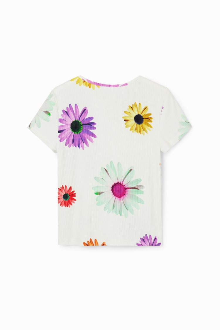 Desigual Ribbed Daisy Majice Bijele | iHUMCqY4