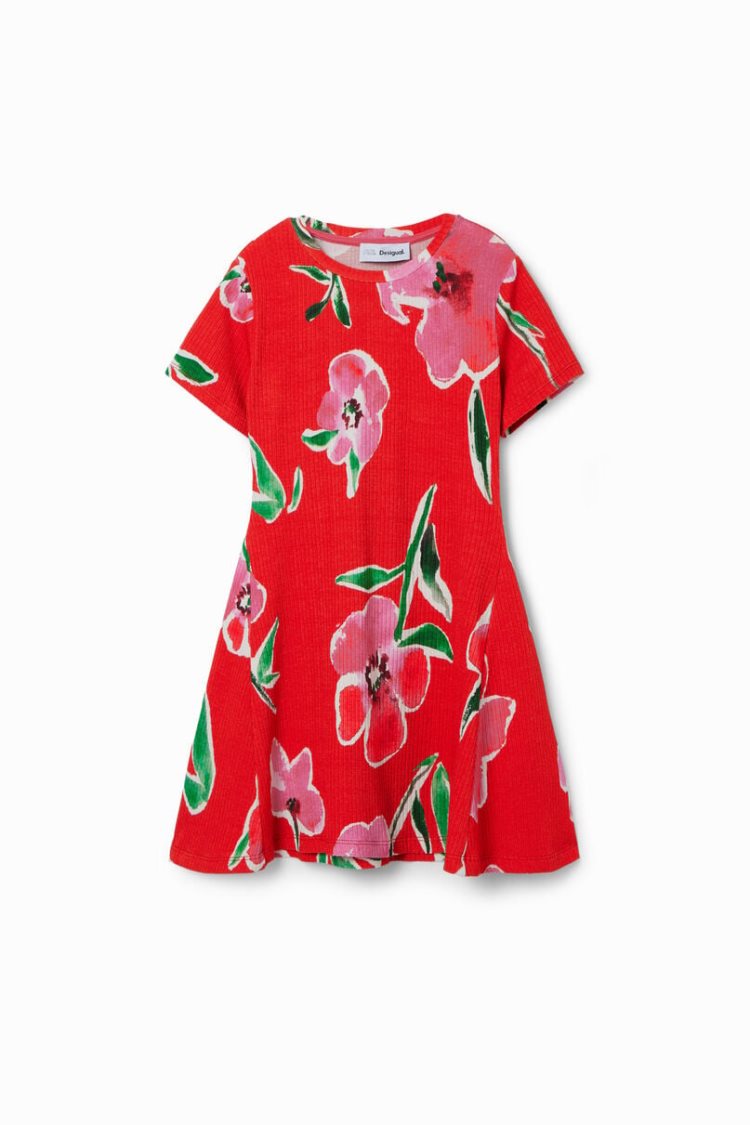 Desigual Ribbed Floral Haljina Crvene | Lf19HNh5