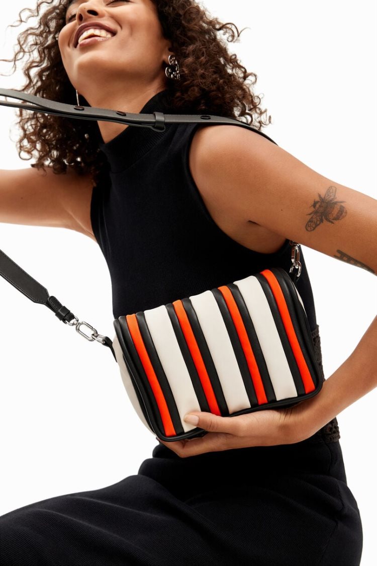 Desigual S Padded Stripy Crossbody Torba Bijele | CjXt6MdJ