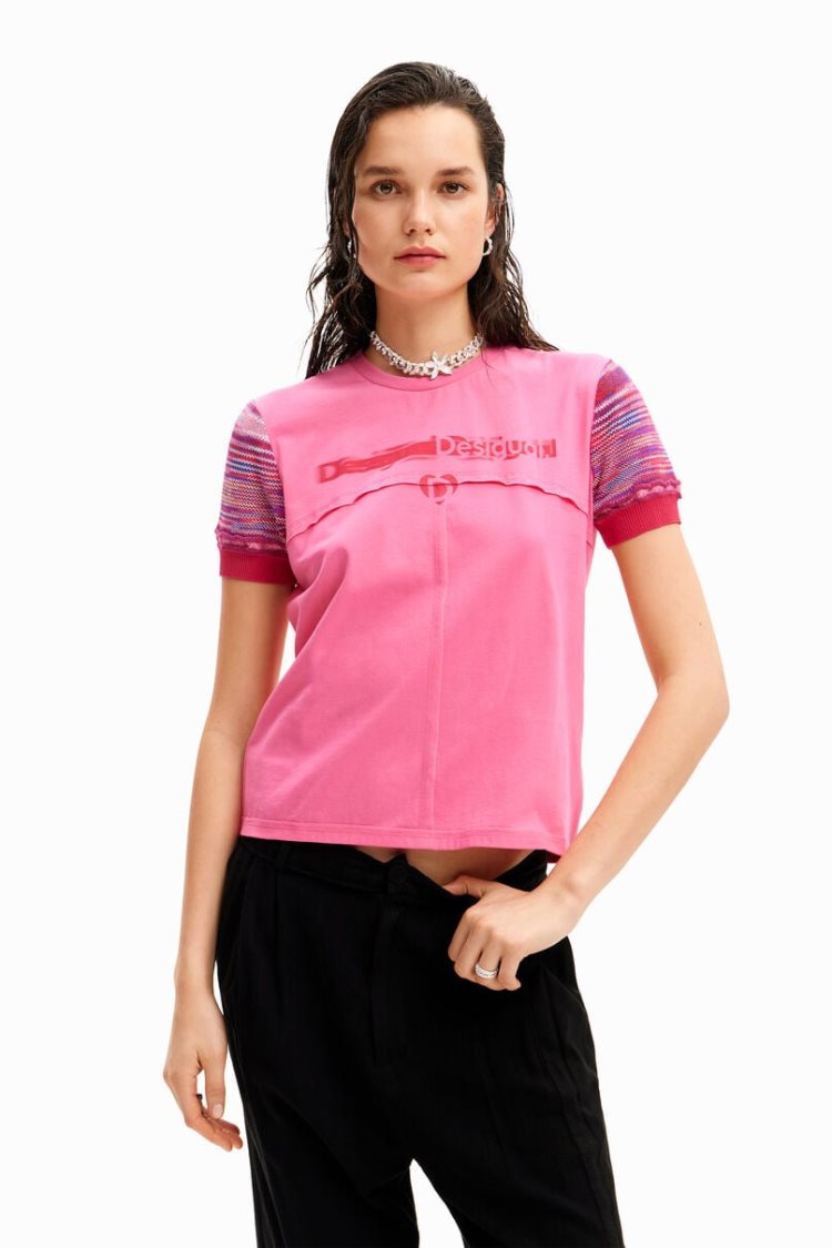 Desigual Seamed Logo Majice Roze | P2nwF84a