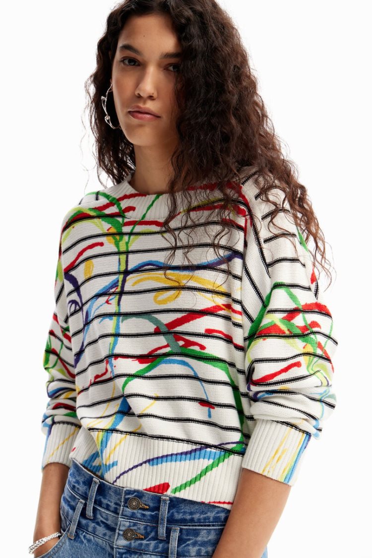 Desigual Short Striped Arty Pullover Džemperi Assorted | rShtZEmP