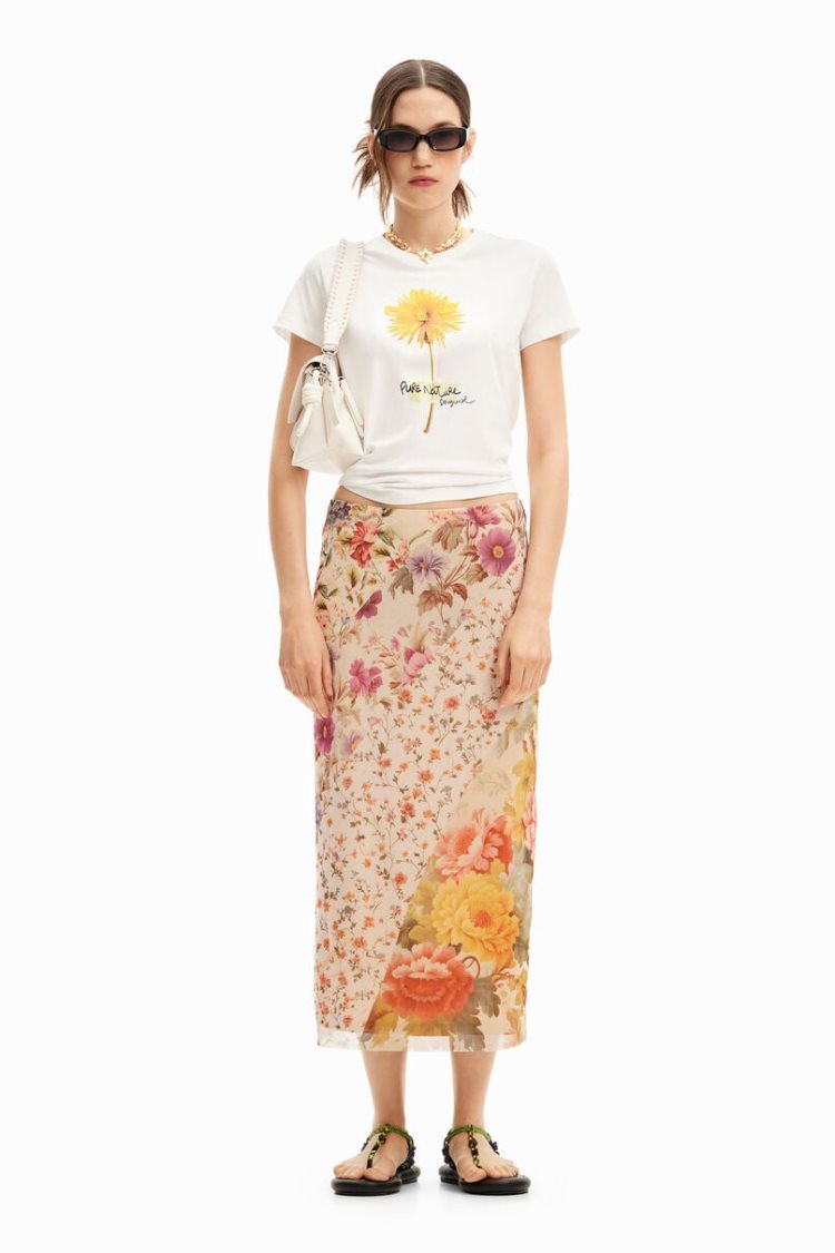 Desigual Short-sleeved With Flower Majice Bijele | VmVAurLo