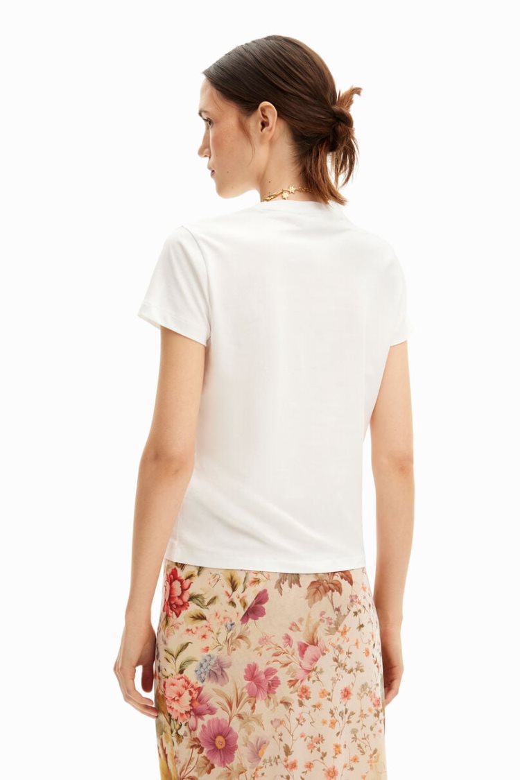 Desigual Short-sleeved With Flower Majice Bijele | VmVAurLo