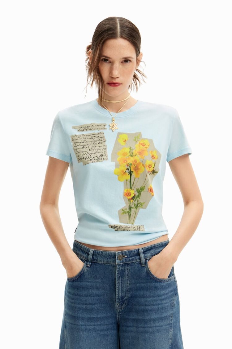 Desigual Short-sleeved With Flowers And Phrases Majice Assorted | xDOYVoiN