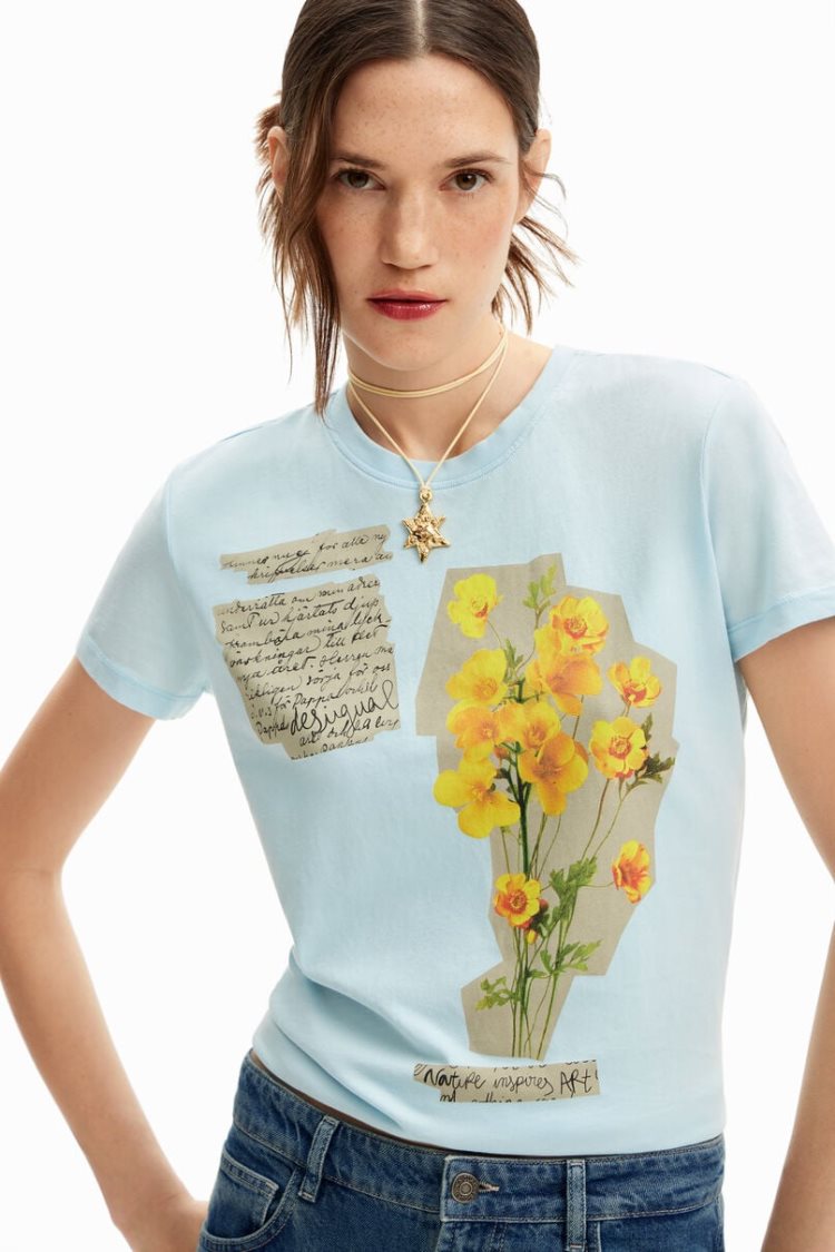 Desigual Short-sleeved With Flowers And Phrases Majice Assorted | xDOYVoiN