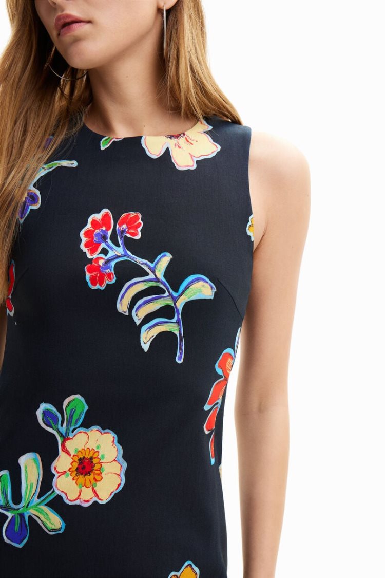 Desigual Slim Floral Haljina Crne | sNGQO1eq