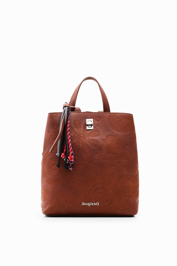 Desigual Small Leather Effect Ruksaci Smeđe | wLqfe6C9