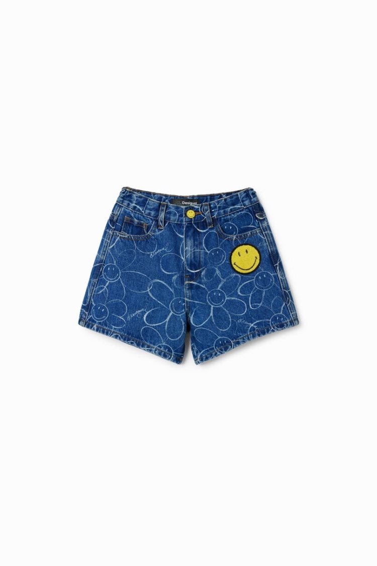 Desigual Smiley Originals Denim Shorts Hlače Plave | 0Yd1LvXG