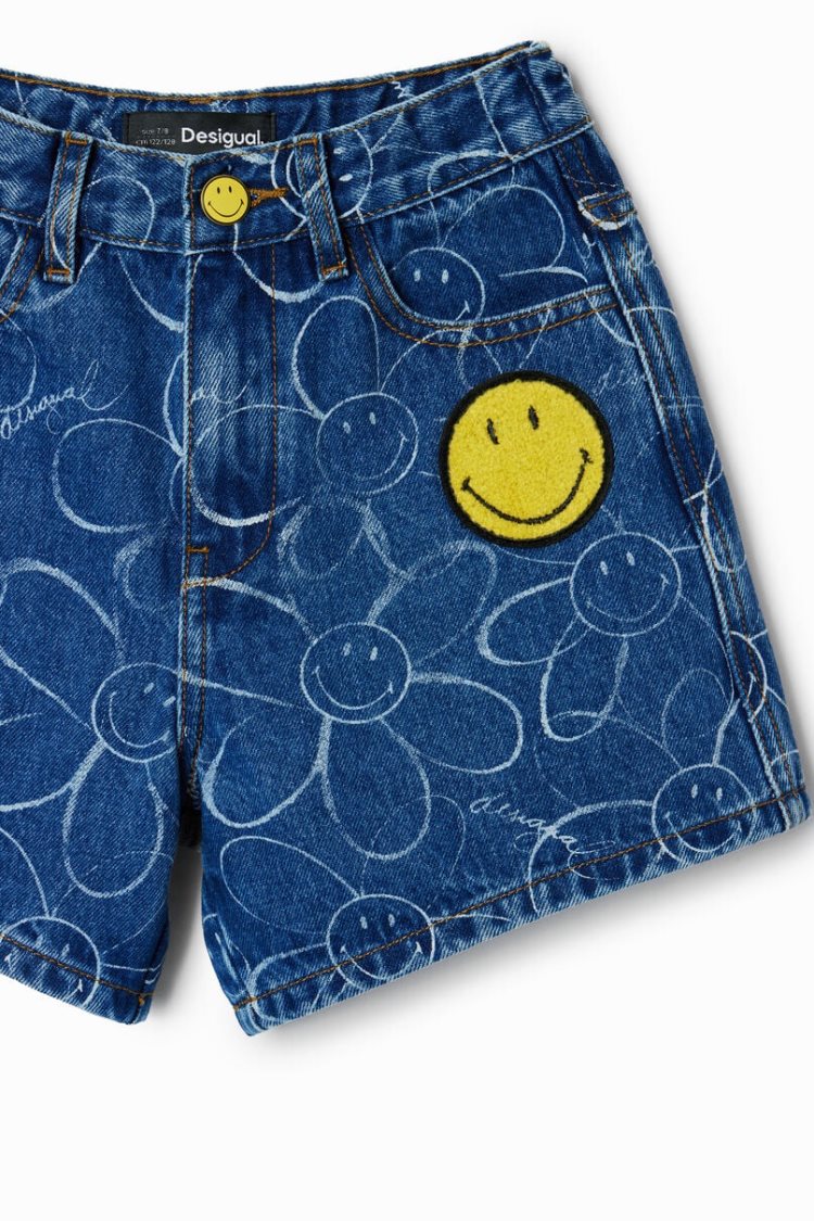 Desigual Smiley Originals Denim Shorts Hlače Plave | 0Yd1LvXG