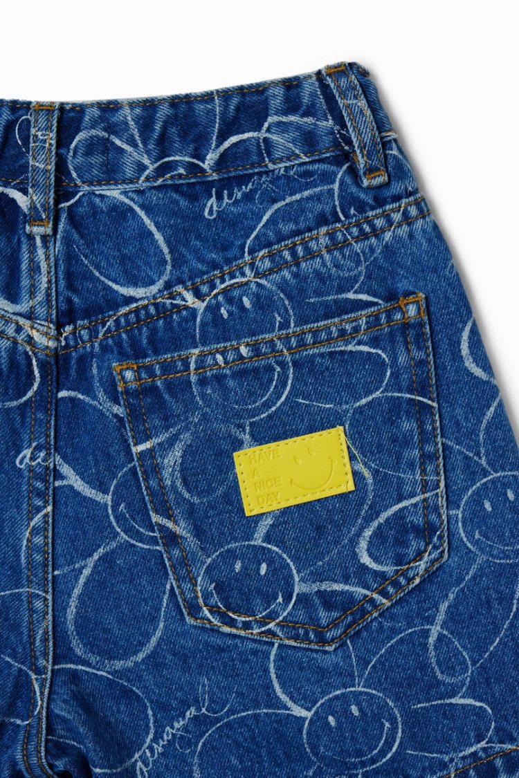 Desigual Smiley Originals Denim Shorts Hlače Plave | 0Yd1LvXG