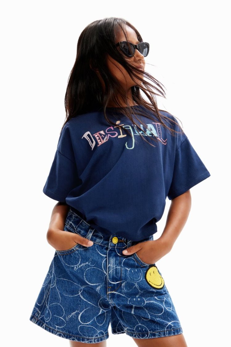 Desigual Smiley Originals Denim Shorts Hlače Plave | 0Yd1LvXG