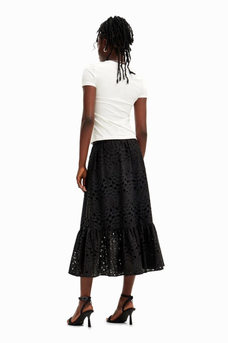 Desigual Stella Jean Plain Midi Skirts Crne | 8ezxt0kD