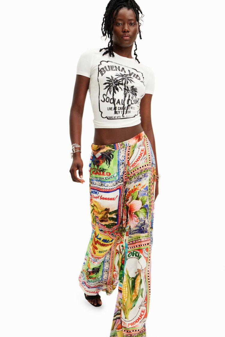 Desigual Stella Jean Wide Leg Postcard Hlače Assorted | Jgs9fImo