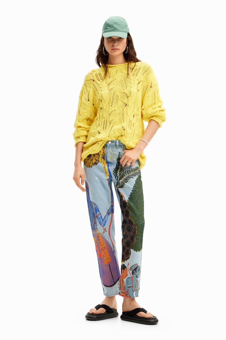 Desigual Straight India Print Jeans Hlače Assorted | IehiIlqo