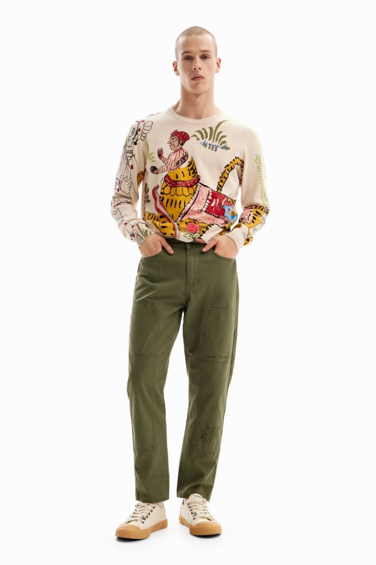 Desigual Straight Long Pants With Embroidery Hlače Zelene | i4Etyvf6