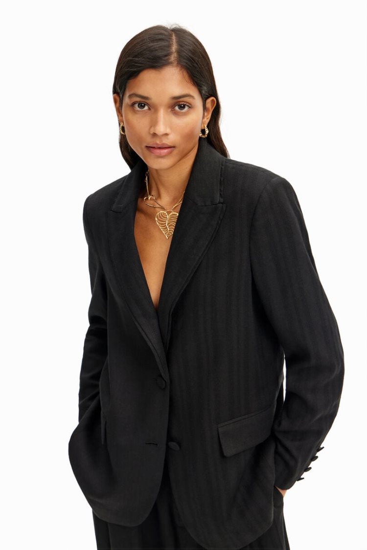 Desigual Straight Textured Blazer Jakne Crne | JAFArfd6