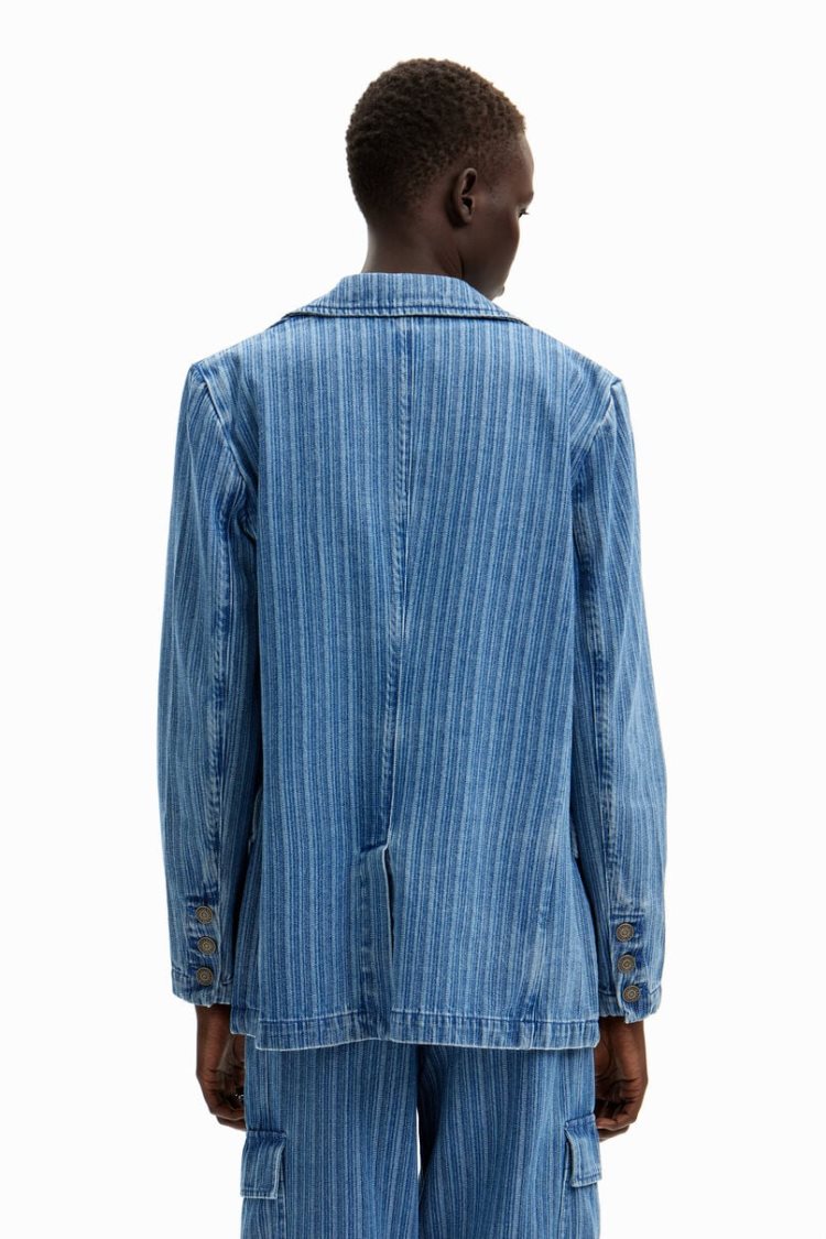 Desigual Striped Denim Blazer Jakne Plave | zBiu0dsb