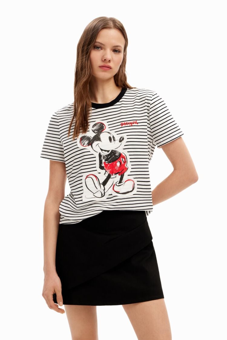 Desigual Striped Mickey Mouse Majice Crne | PH6ELKbE