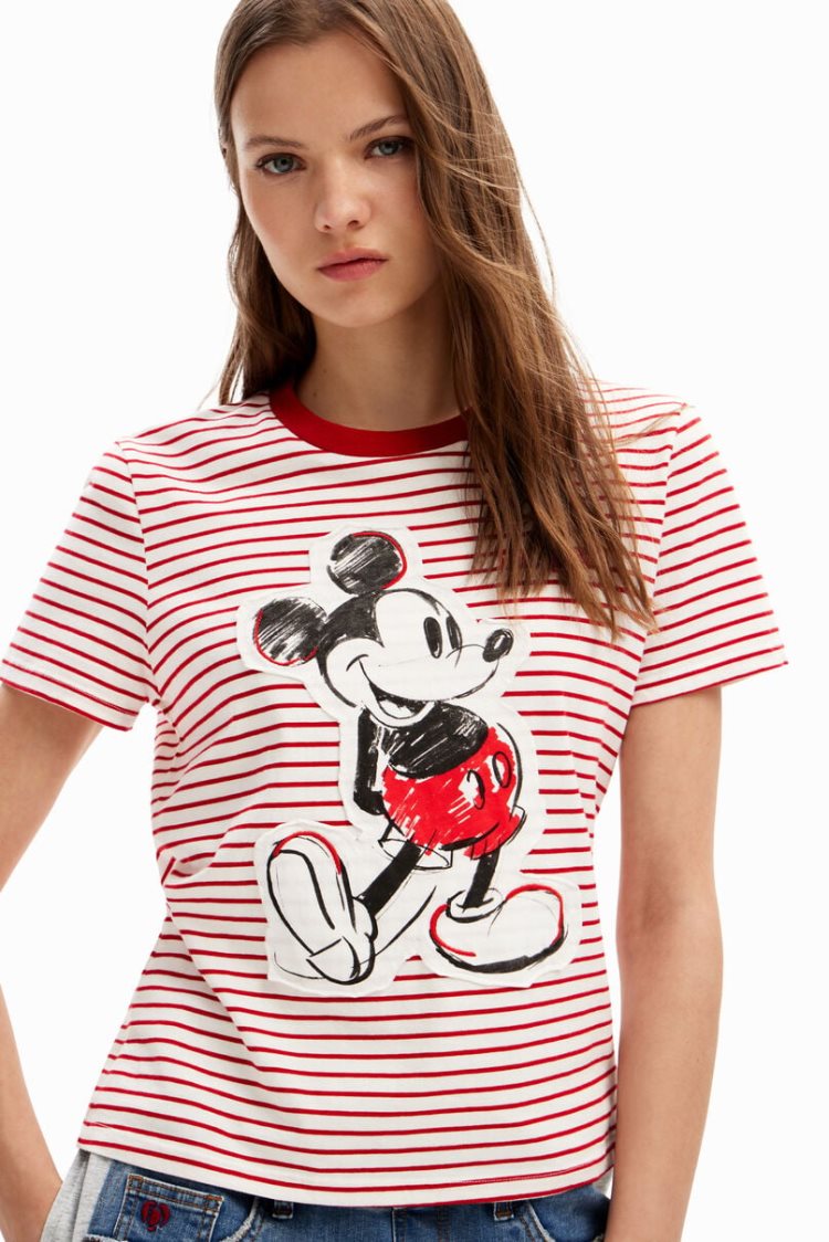 Desigual Striped Mickey Mouse Majice Crvene | 2P1NK9do