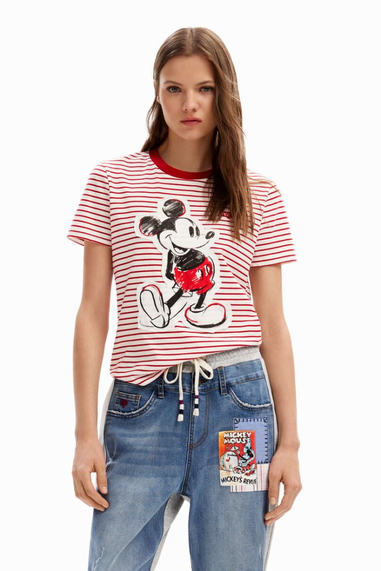 Desigual Striped Mickey Mouse Majice Crvene | 2P1NK9do