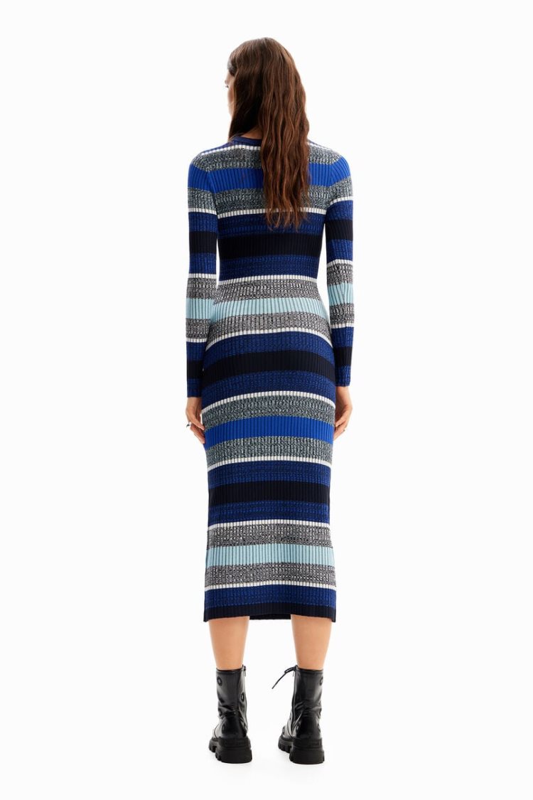 Desigual Stripy Ribbed Midi Haljina Plave | WEIYFGa2