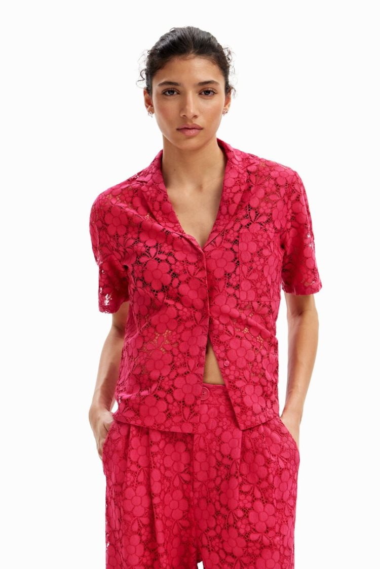 Desigual Tailored Floral Lace Hlače Roze | 5f6oJOko