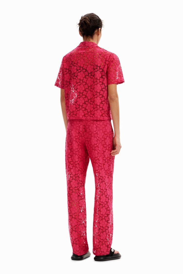 Desigual Tailored Floral Lace Hlače Roze | 5f6oJOko